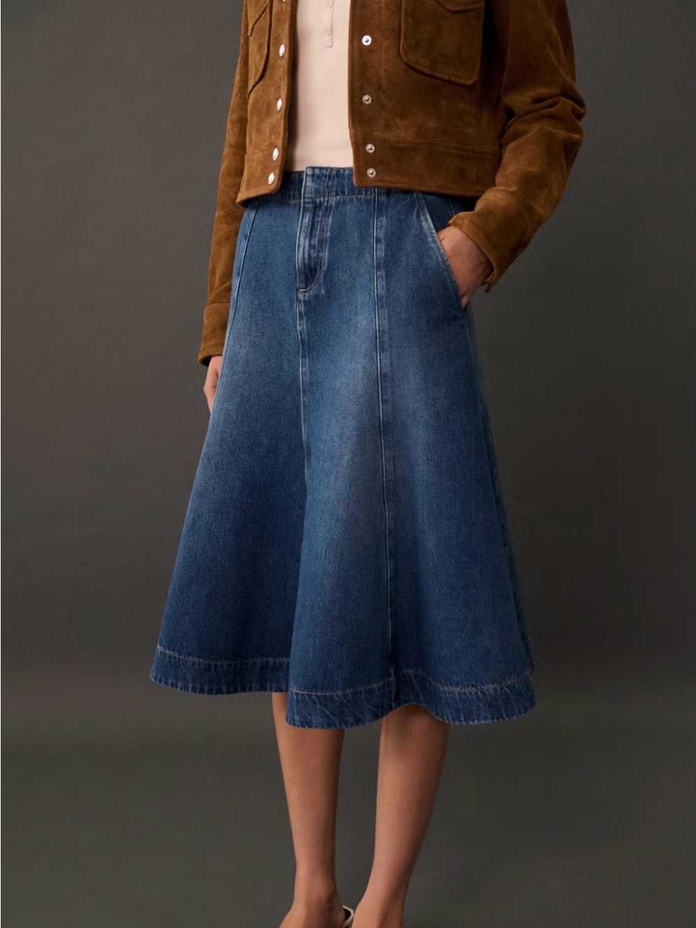 Contrast seams denim skirt